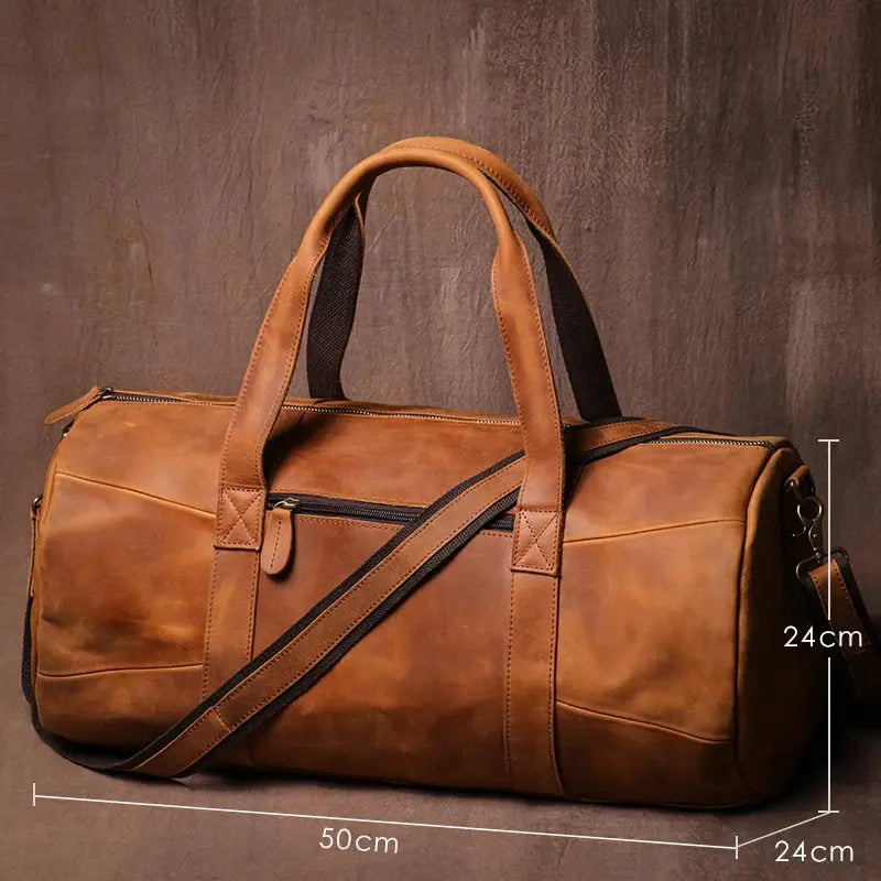 GURO Vintage Crazy Horse Cowhide Travel Bag Men's Real Leather Handbag Casual Weekend Camping Luggage Bag Daily Gym Shoulder Bag Le voyageur pratik