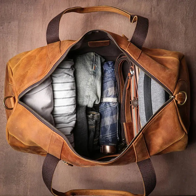 GURO Vintage Crazy Horse Cowhide Travel Bag Men's Real Leather Handbag Casual Weekend Camping Luggage Bag Daily Gym Shoulder Bag Le voyageur pratik