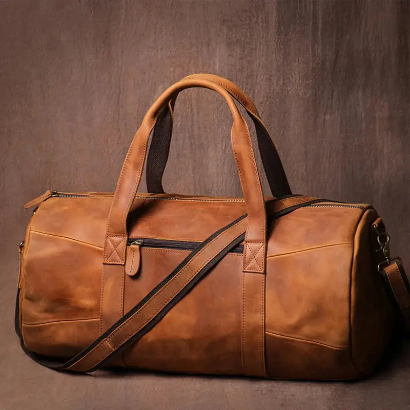 GURO Vintage Crazy Horse Cowhide Travel Bag Men's Real Leather Handbag Casual Weekend Camping Luggage Bag Daily Gym Shoulder Bag Le voyageur pratik