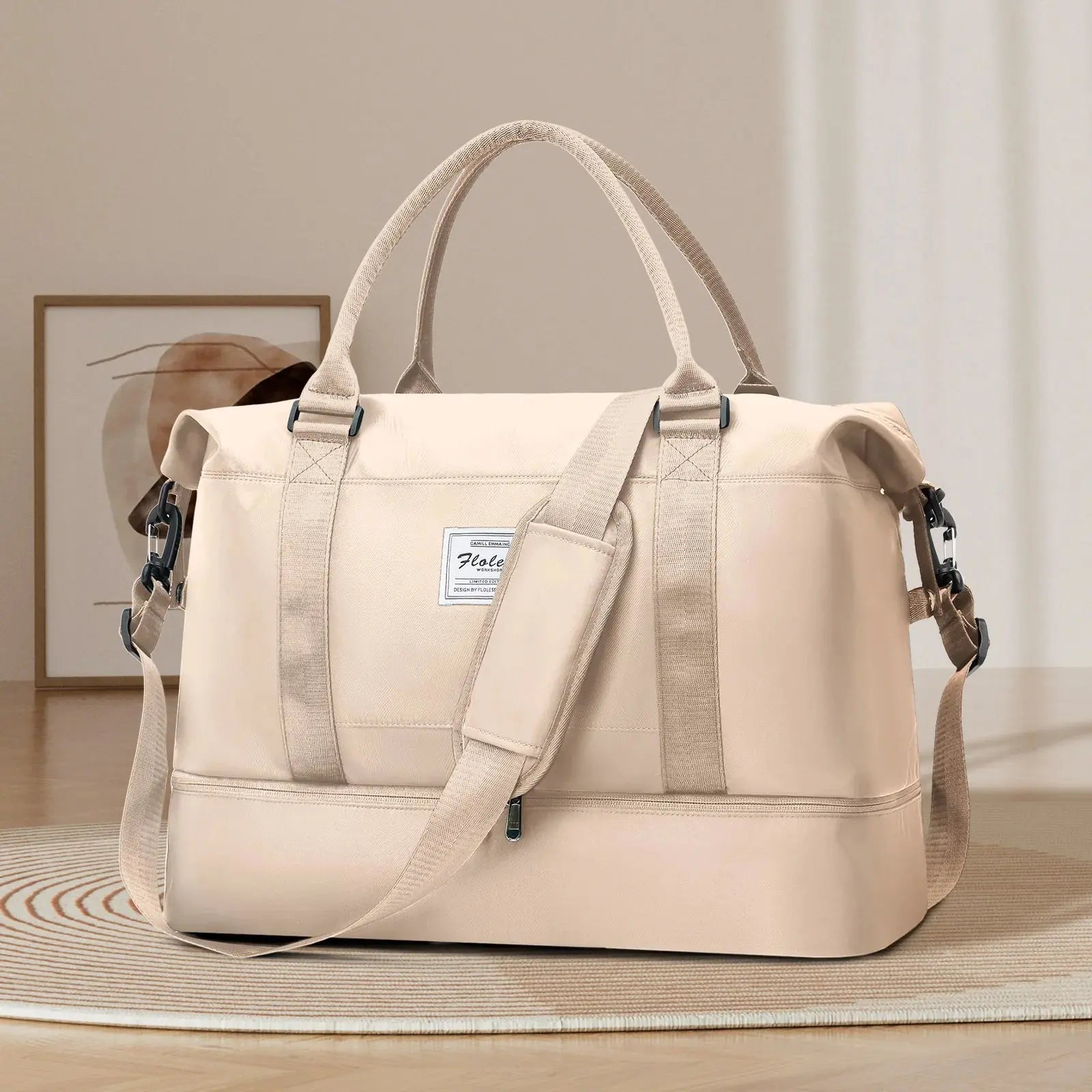 Large Travel Bag Foldable Sports Bag, Easyjet Hand Luggage 45x36x20 Cabin Bag with Shoe Compartment, Overnight Weekender Gym Bag Le voyageur pratik