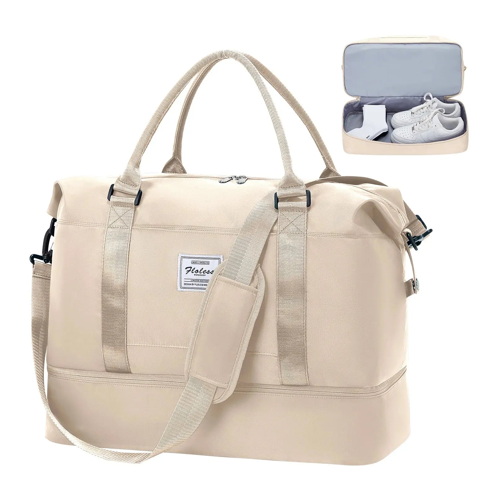 Large Travel Bag Foldable Sports Bag, Easyjet Hand Luggage 45x36x20 Cabin Bag with Shoe Compartment, Overnight Weekender Gym Bag Le voyageur pratik