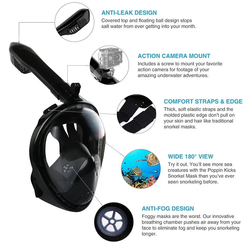 Masque intégral de snorkeling avec support Gopro Le voyageur pratik