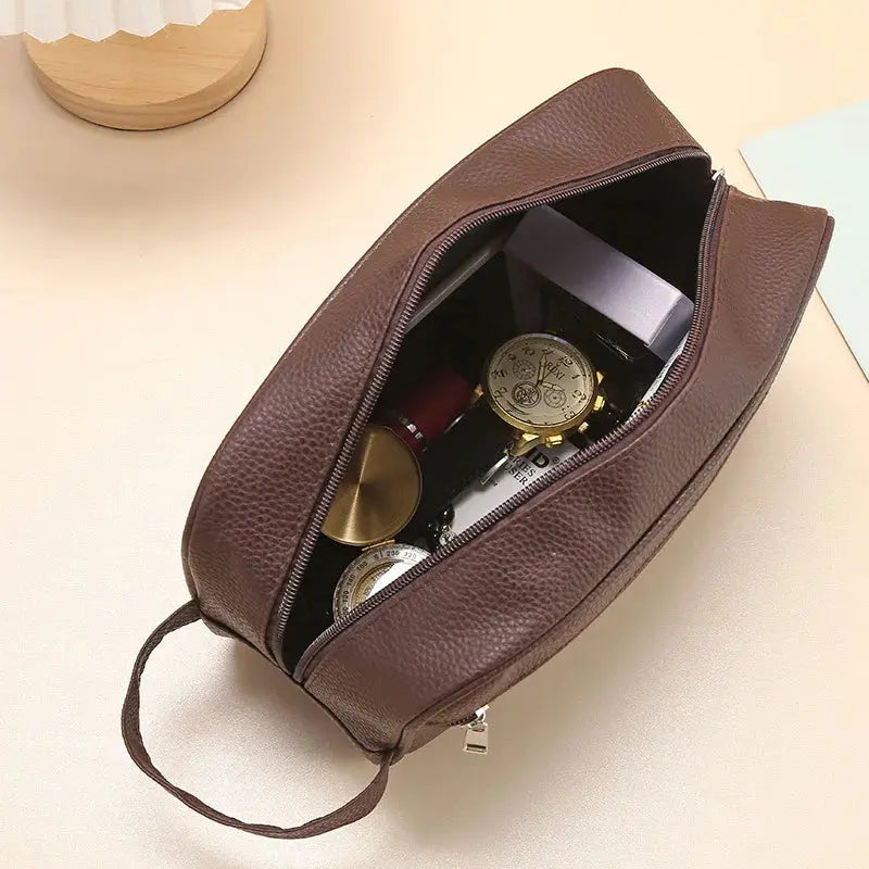 Men Waterproof Travel Toiletries Storage Bag PVC Lychee Pattern Cosmetic Bag Portable Makeup Organiser Male Zipper Handbags Le voyageur pratik