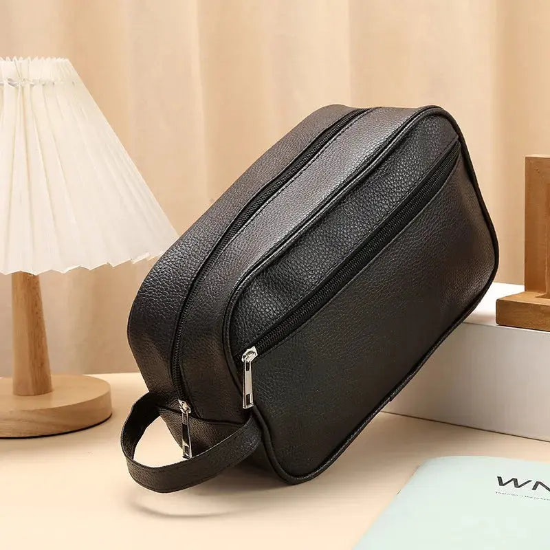 Men Waterproof Travel Toiletries Storage Bag PVC Lychee Pattern Cosmetic Bag Portable Makeup Organiser Male Zipper Handbags Le voyageur pratik
