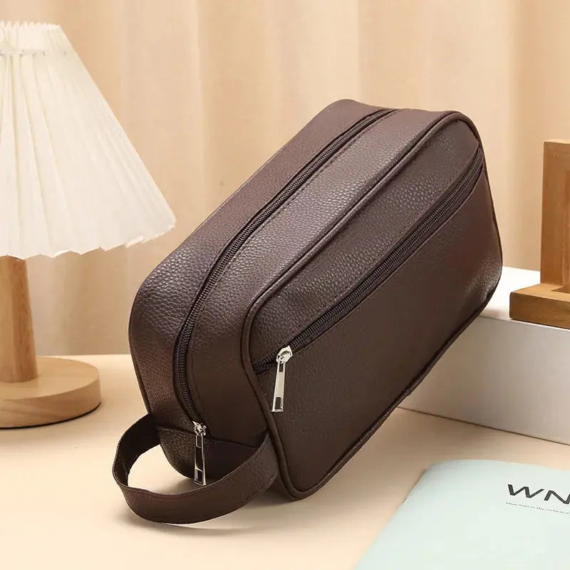 Men Waterproof Travel Toiletries Storage Bag PVC Lychee Pattern Cosmetic Bag Portable Makeup Organiser Male Zipper Handbags Le voyageur pratik