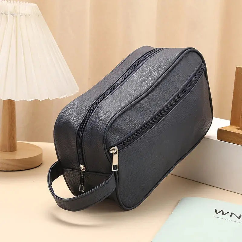 Men Waterproof Travel Toiletries Storage Bag PVC Lychee Pattern Cosmetic Bag Portable Makeup Organiser Male Zipper Handbags Le voyageur pratik