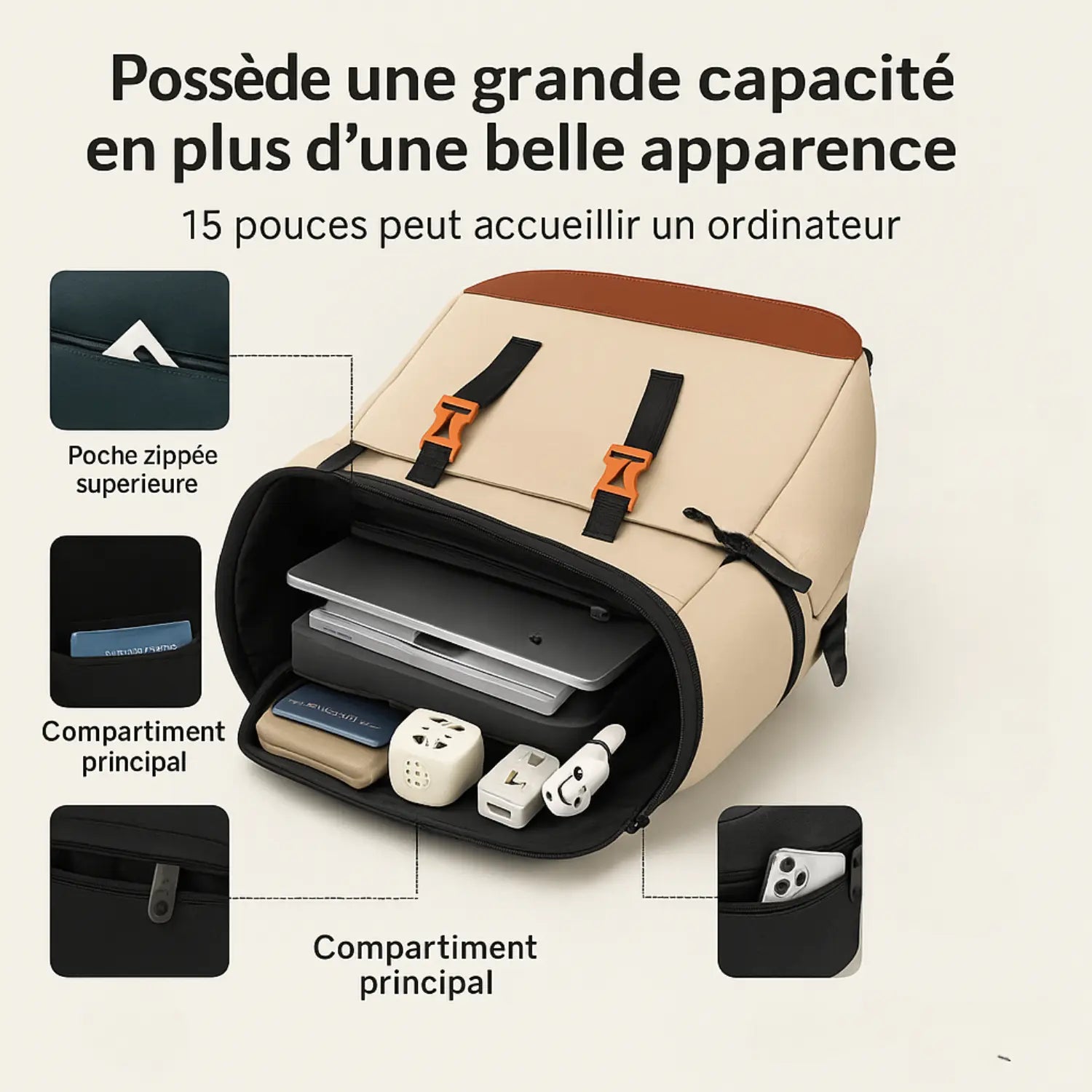 Sac à dos grande capacité Runda Le voyageur pratik