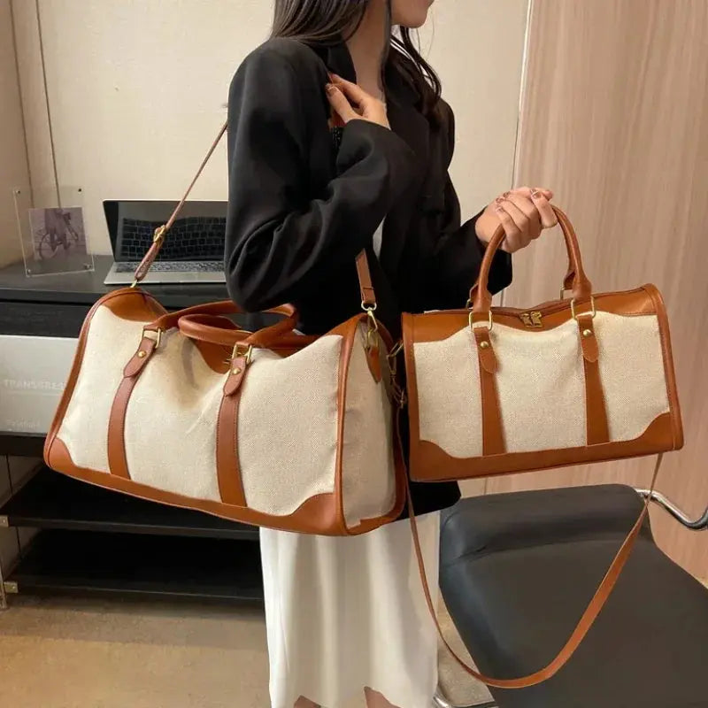 Women Travel Storage Handbag Vintage Fitness Luggage Bag Single Shoulder Crossbody Bag Large Nylon PU Leather Bag 2025 Handbags Le voyageur pratik