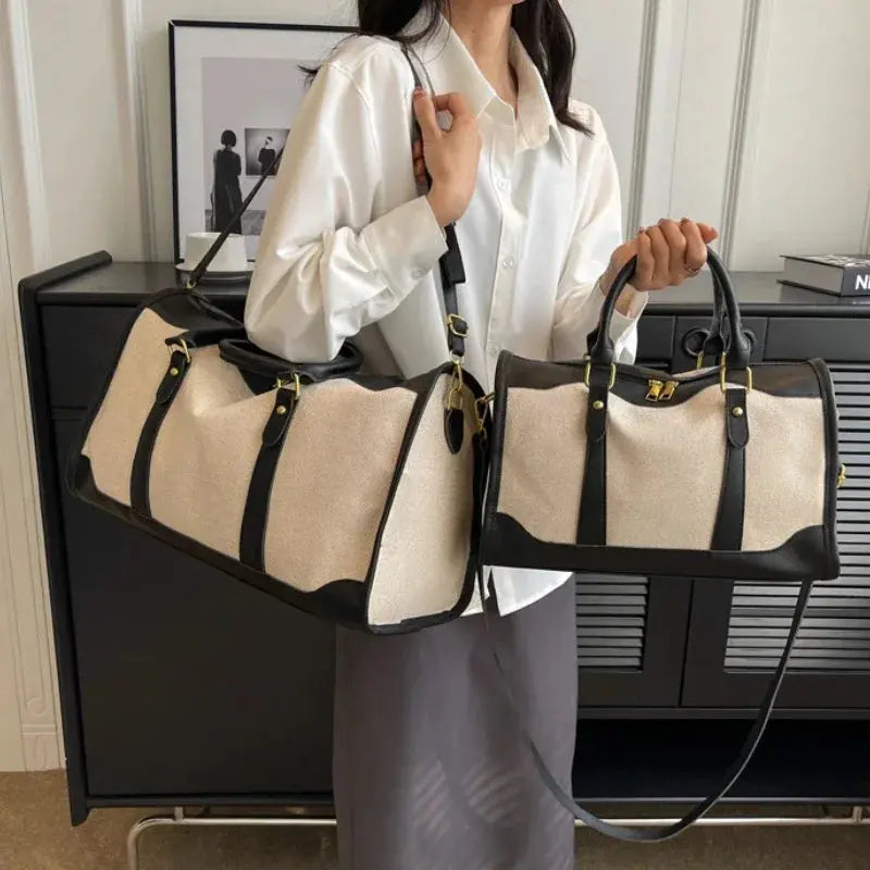 Women Travel Storage Handbag Vintage Fitness Luggage Bag Single Shoulder Crossbody Bag Large Nylon PU Leather Bag 2025 Handbags Le voyageur pratik