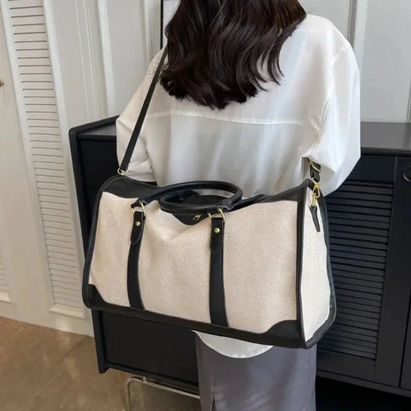 Women Travel Storage Handbag Vintage Fitness Luggage Bag Single Shoulder Crossbody Bag Large Nylon PU Leather Bag 2025 Handbags Le voyageur pratik