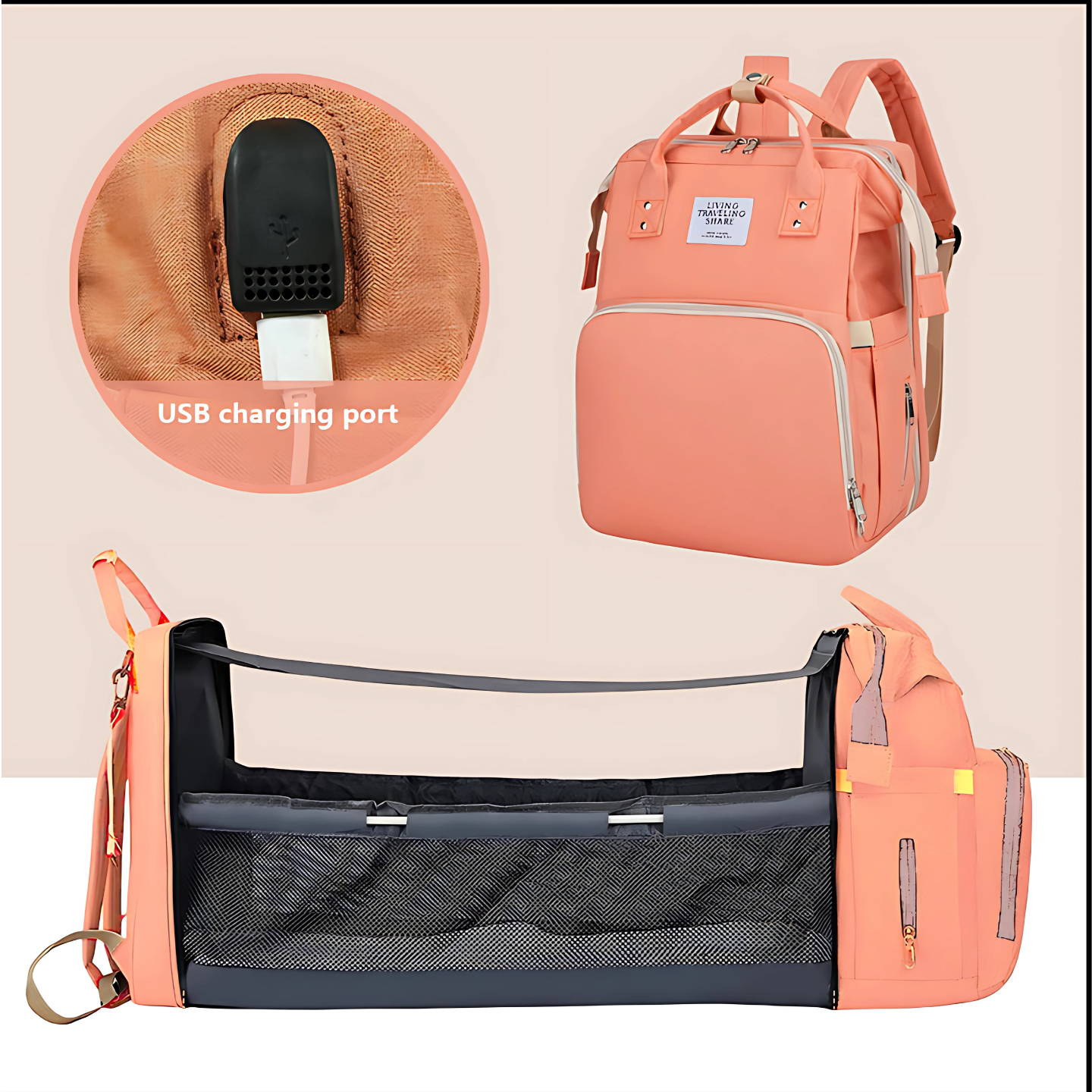 Sunny- Sac à langer pliable avec lit bébé intégré et port USB- Le voyageur pratik