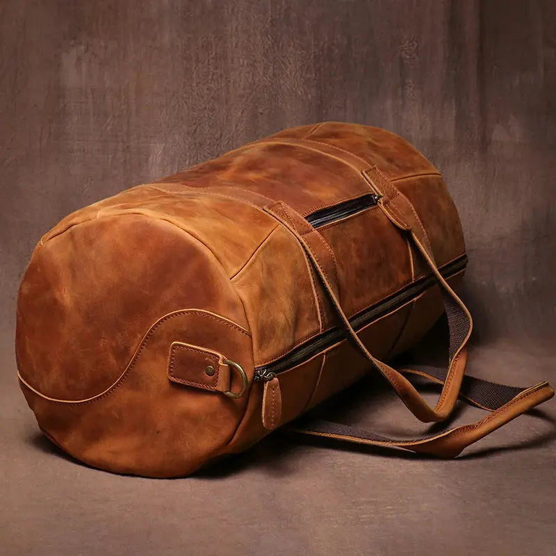 GURO Vintage Crazy Horse Cowhide Travel Bag Men's Real Leather Handbag Casual Weekend Camping Luggage Bag Daily Gym Shoulder Bag Le voyageur pratik