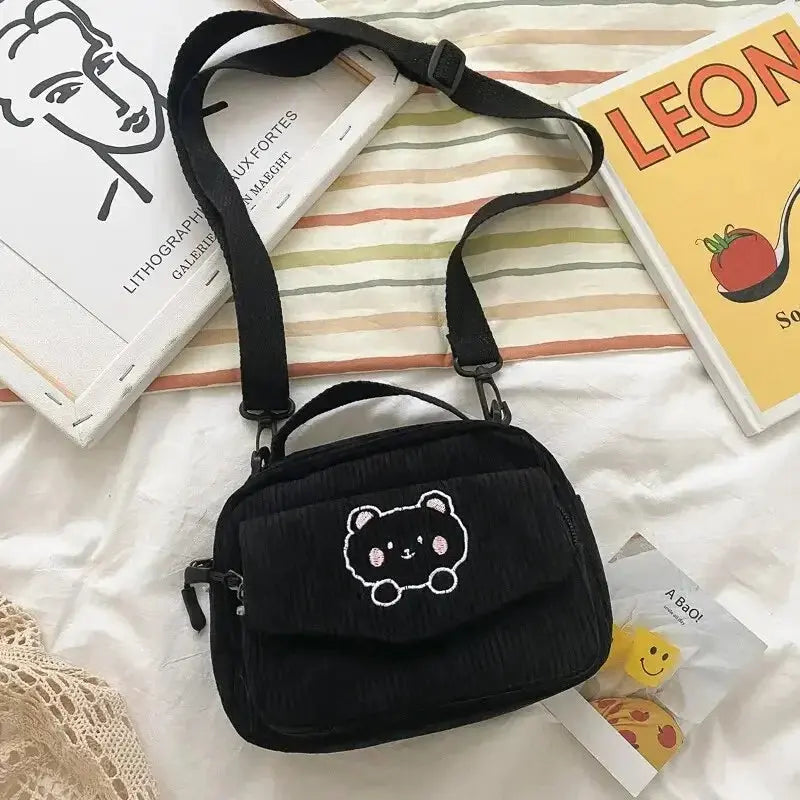 Personalized Teddy Bear Embroidered Diagonal Shoulder Bag, Corduroy Leisure Bag, WOMEN'S Crossbody Bag Le voyageur pratik