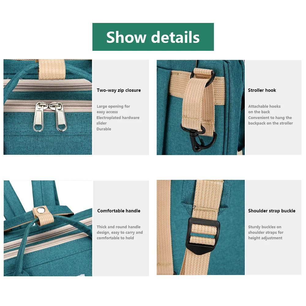 Folding Mommy Bag Lightweight Portable Folding Crib Bed Large-capacity Baby Backpack Female Mommy Outting Bag Mummy Bag Le voyageur pratik