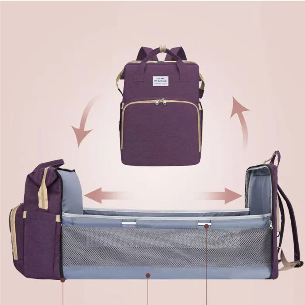 Folding Mommy Bag Lightweight Portable Folding Crib Bed Large-capacity Baby Backpack Female Mommy Outting Bag Mummy Bag Le voyageur pratik