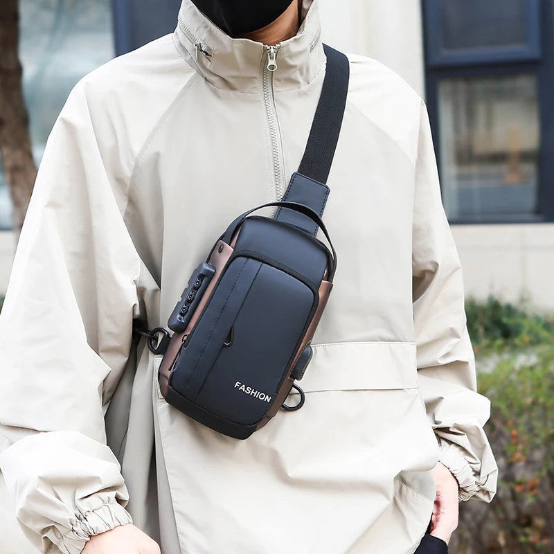 Petits sacs de taille pour hommes, sac de poitrine léger, petit sac banane antivol, conception de verrouillage par mot de passe, sac à bandoulière pour hommes Le voyageur pratik